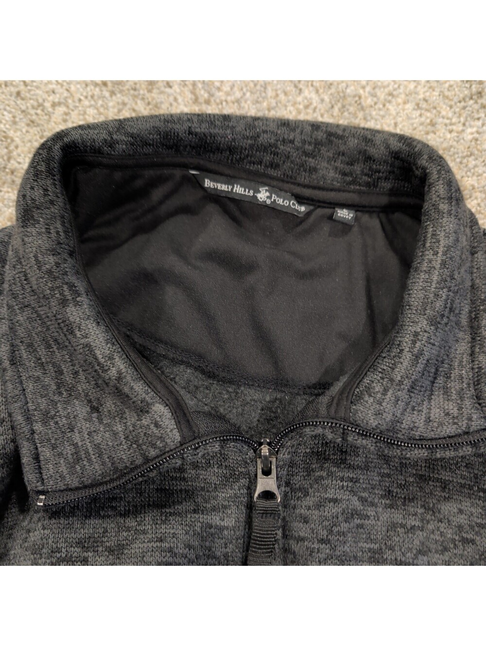 Beverly Hills Polo Club Men's Full Zip Black Heathered Sweater Jacket Size Large